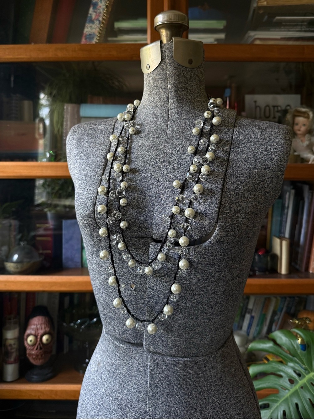 Classic Ivory Pearl and Crystal  Layered Necklace -VCLM